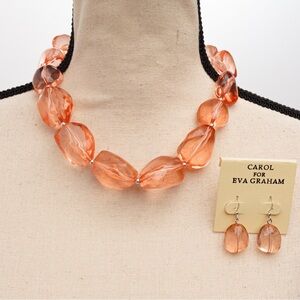 Chunky beaded jewelry set transparent peach Carol for Eva Graham